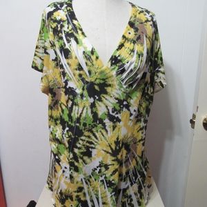 Cato Abstract Design V Neck Top Sz 22/24